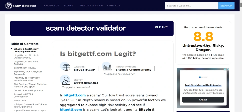 Bitgettf's Scam detector Wert