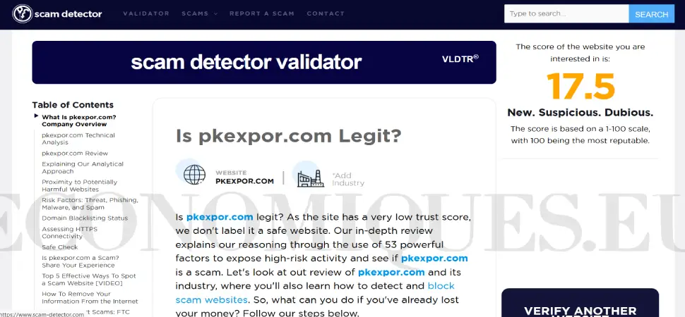 PKEX auf Scam Detector