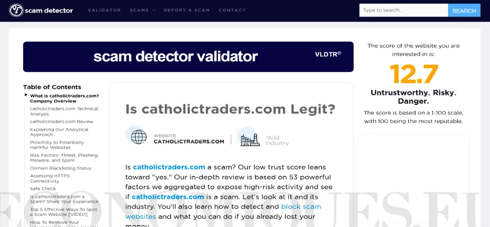 Catholic Traders has a low trust score