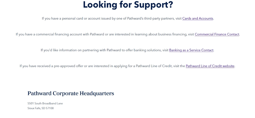 Contact information on Pathward